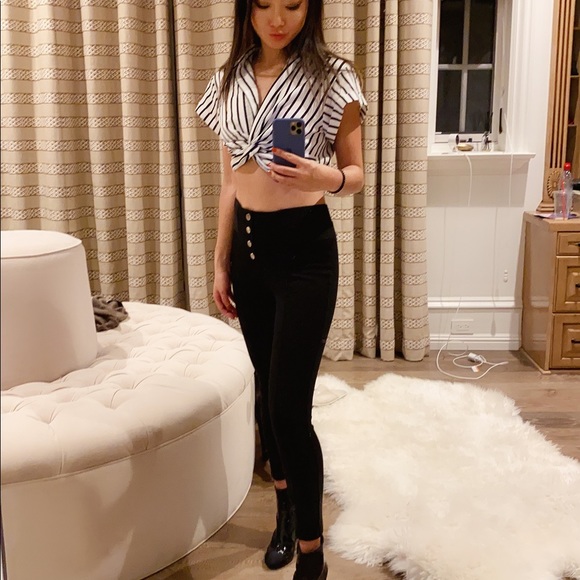 Alexander Wang Striped Twist Front Crop Shirt
